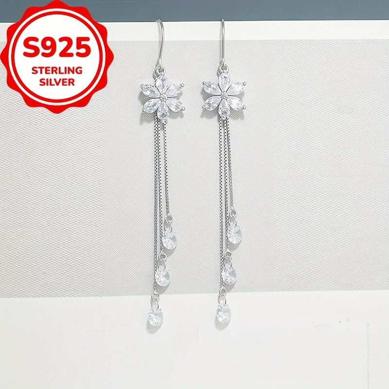 Women's S925 Silver Small Flower Tassel Earrings
